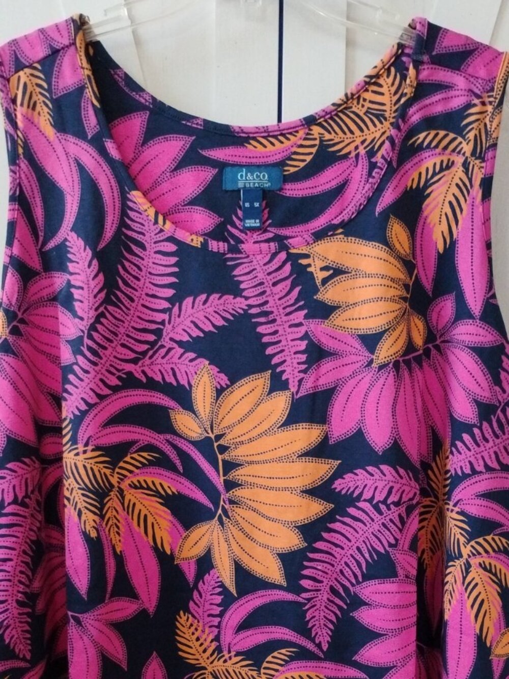 Denim & Co. Beach Navy Tropical Print Jersey Knit Tank Top- Scoop Neck- 5X-NWT - Picture 2 of 5